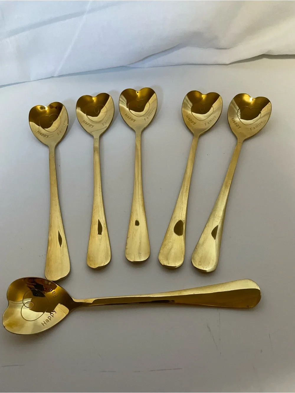 Gold Heart-Top Stainless Steel Dessert Spoon Set - Gold Finish (Set of 6)